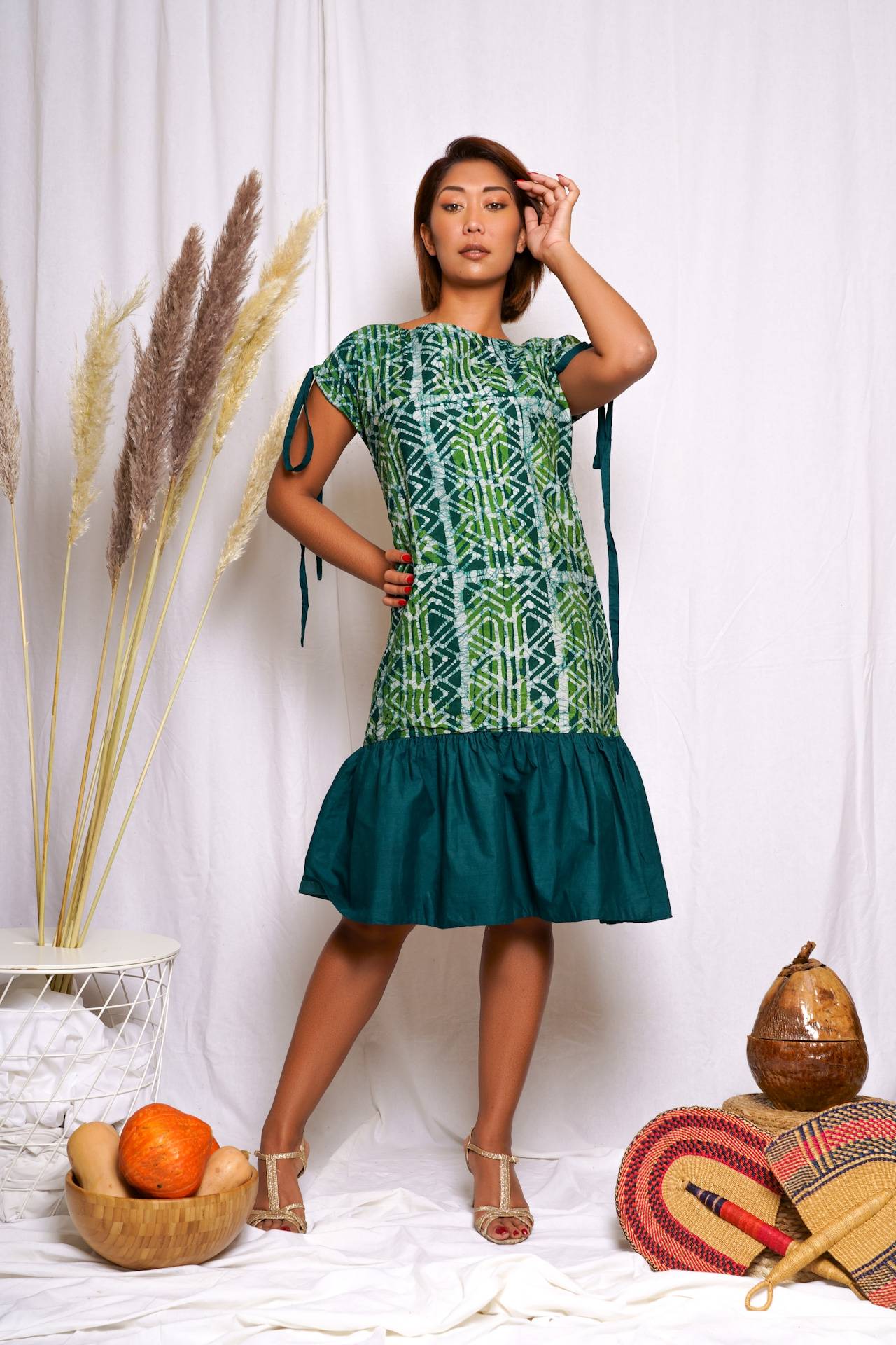 Abiola green sleeveless ruffle dress with good strings