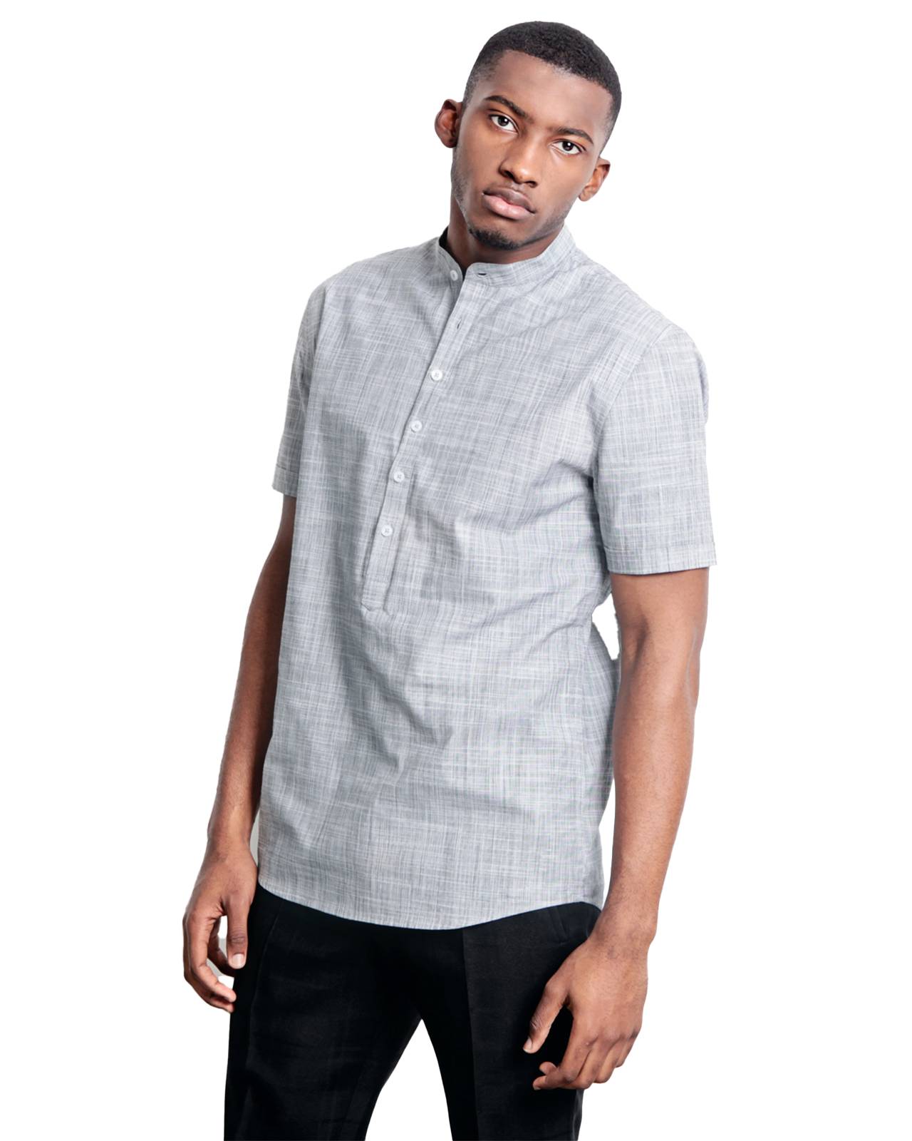 Short sleeves collarless shirt