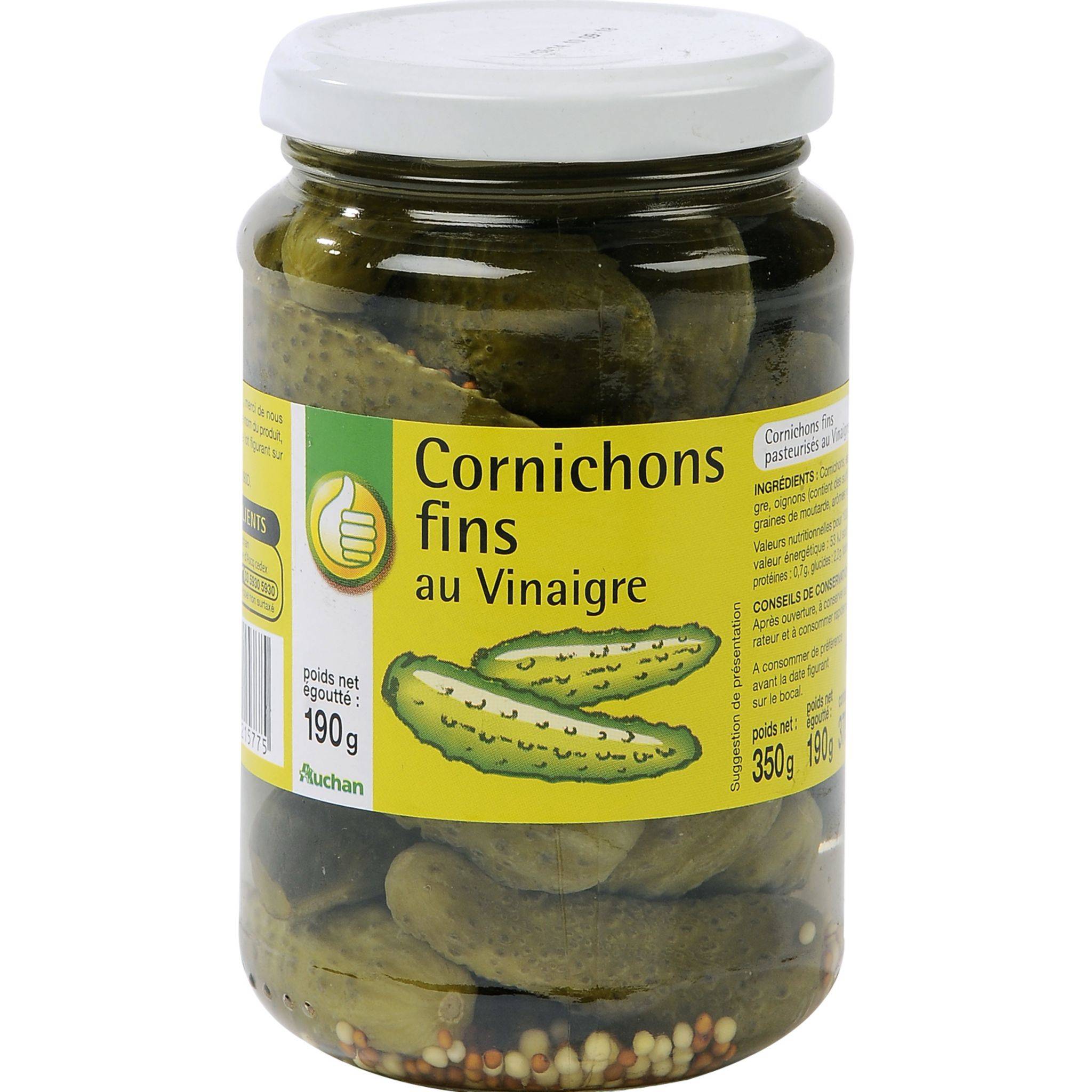 Auchan Cornichons fins au vinaigre 350g