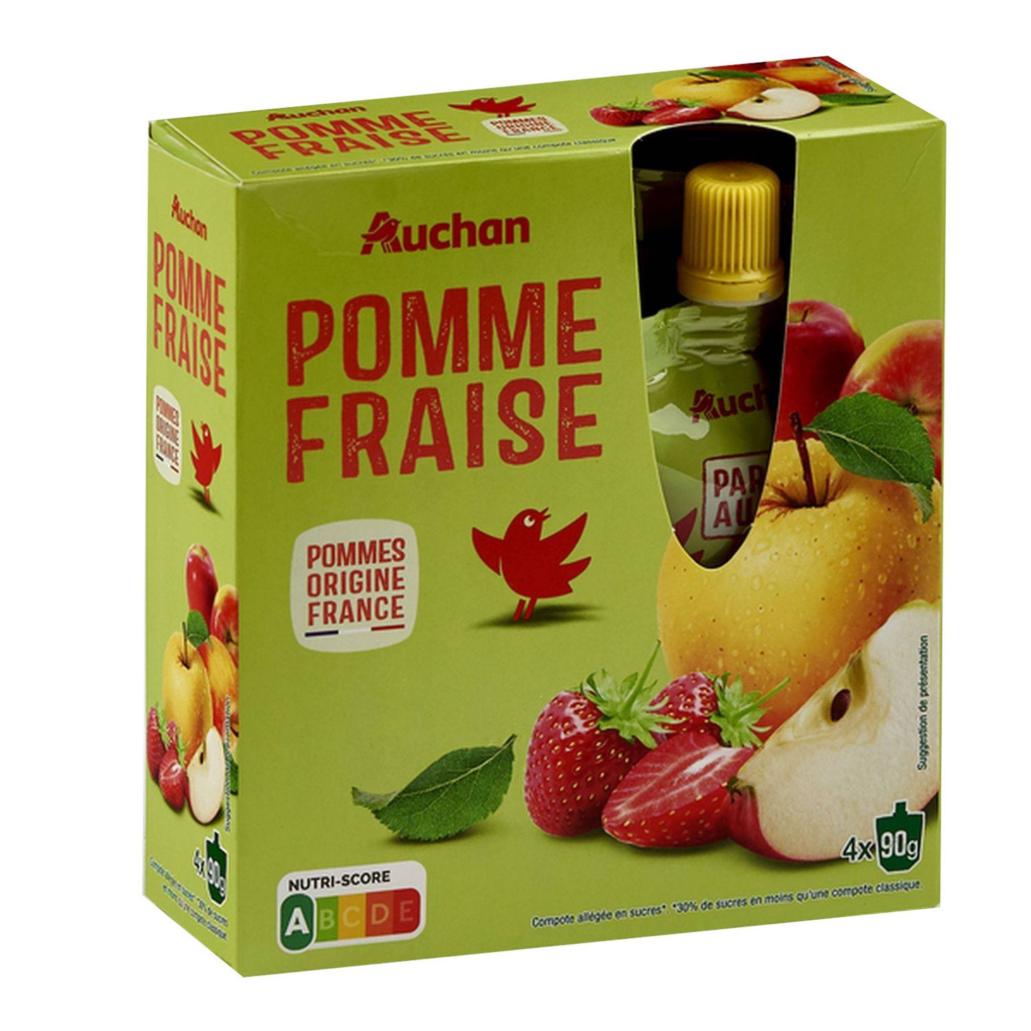 Auchan Compotes pomme et fraise 4x90g
