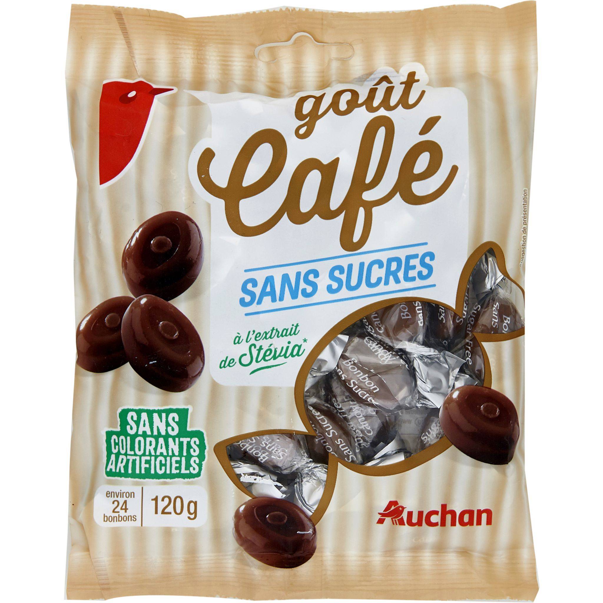 Auchan Bonbons goût café sans sucres 120g