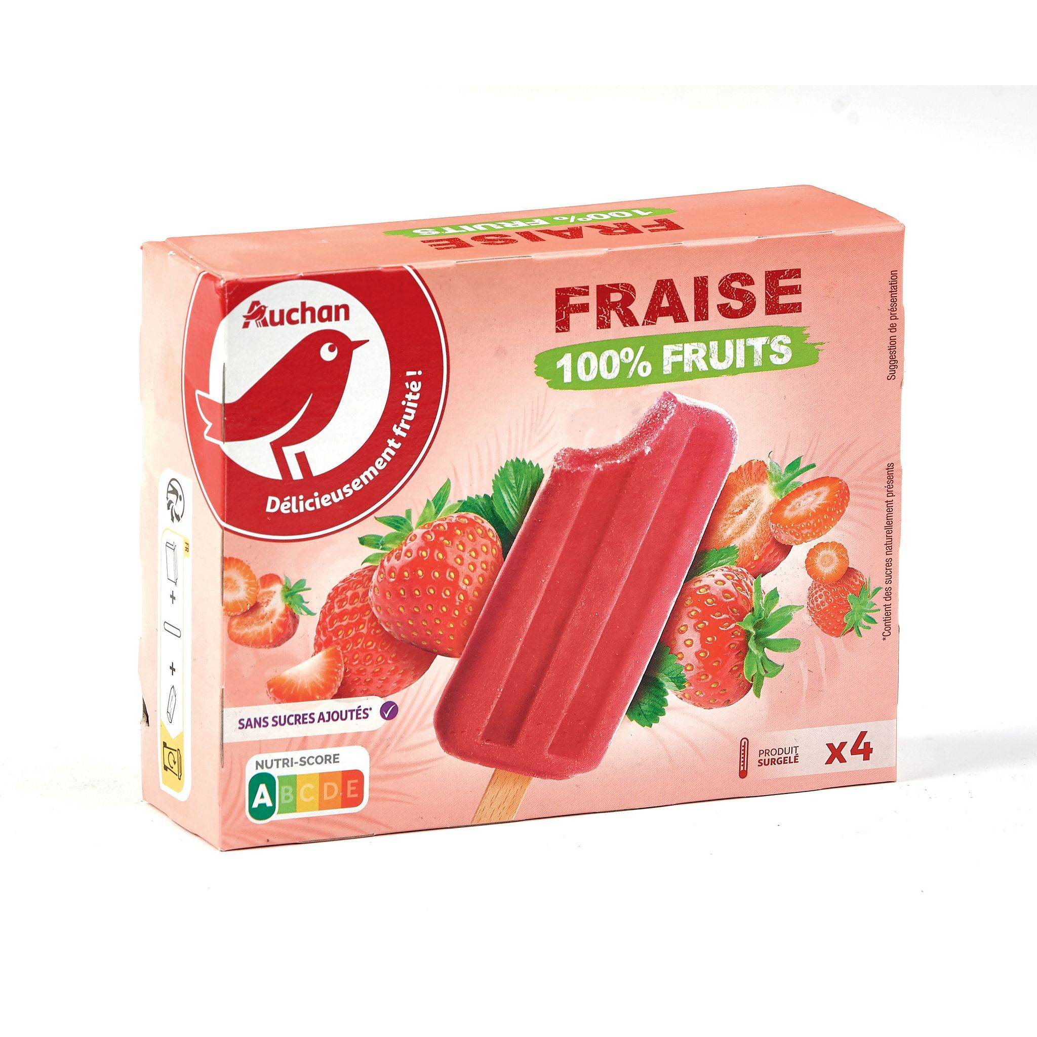 Auchan glacés fraise 100 fruits x4