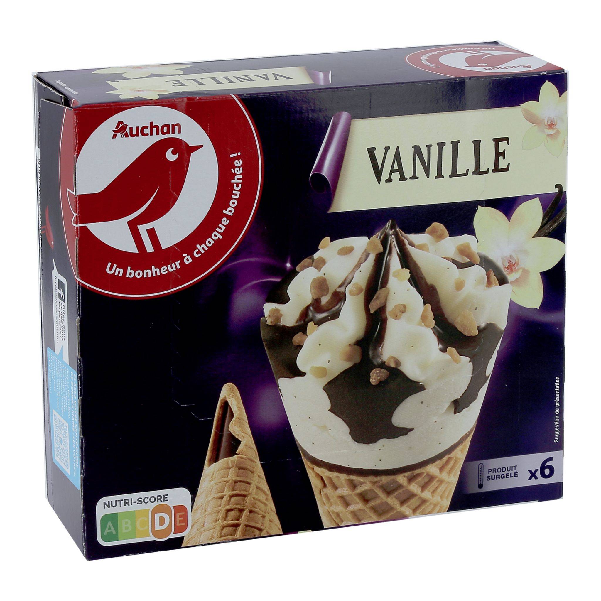 Auchan Cône glacé à la vanille x6 408g